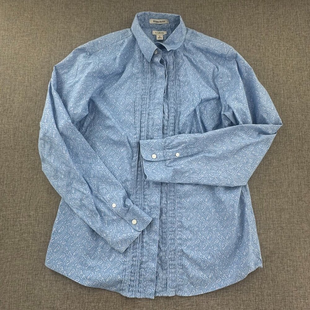 LL Bean Button Down Shirt Blue Paisley Small Cotton Long Sleeve Collared
